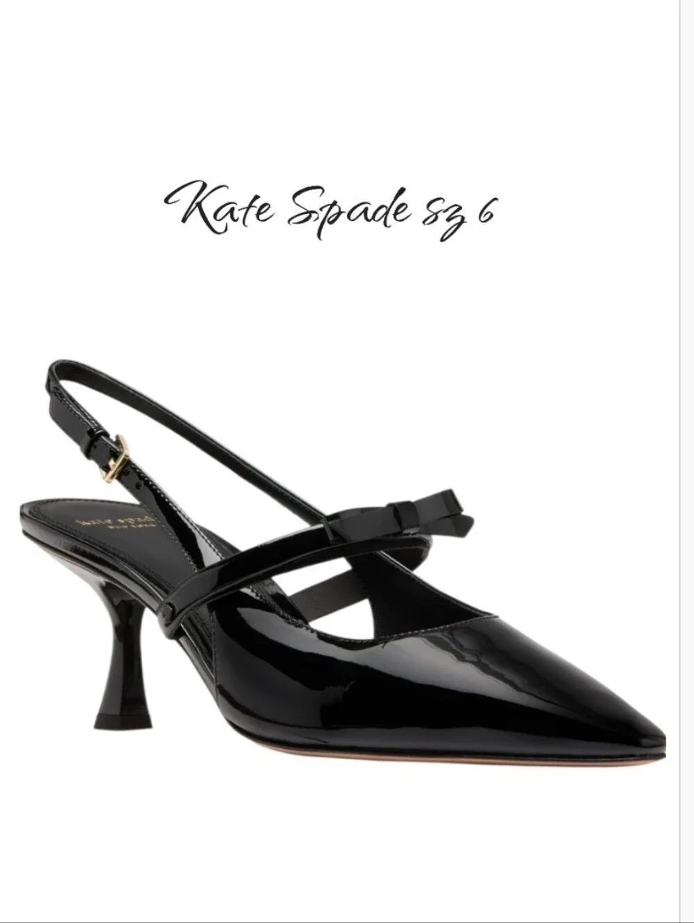 Kate Spade Carolina Slingback Pump Kitten Heels 6 Patent Leather Bow Pointed Toe